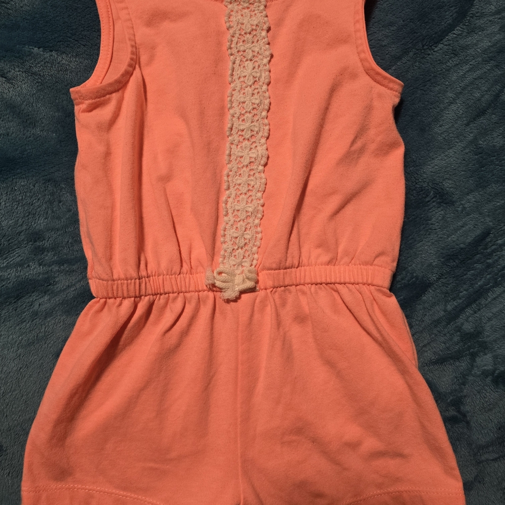 Carter's Coral Sleeveless Romper with Lace Trim